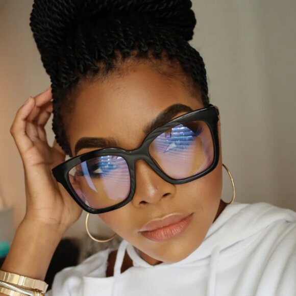 Diff Eyewear Bella Black Frame Blue Light Blocking Lens Oversized Glasses 56mm - Picture 4 of 16